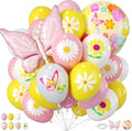 Flower Balloons, 12 Inch Pink Yellow White Daisy Printed Balloon, Butterfly by FEYG