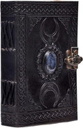 cuero 3 Moon Blue Lapiz Embossed Vintage Leather Journal for Men & Women - 140 Pages, Antique Handmade Deckle Edge Vintage Paper, Leather Journal Writing Notebook Dairy Gift (7 inch by 10 inch, Black)