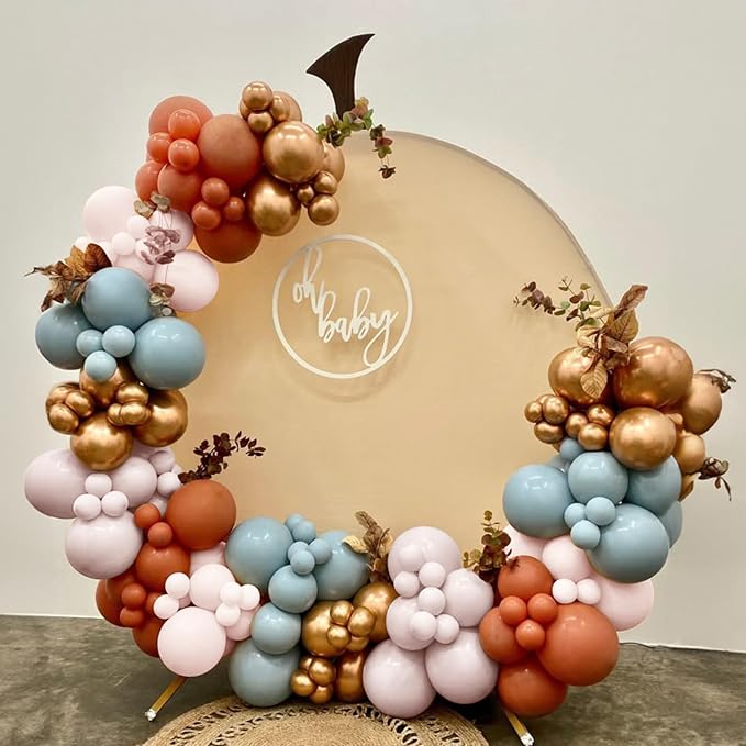 Orange and Blue Balloons, Retro Burnt Orange terracotta Dusty Blue White - Image 7