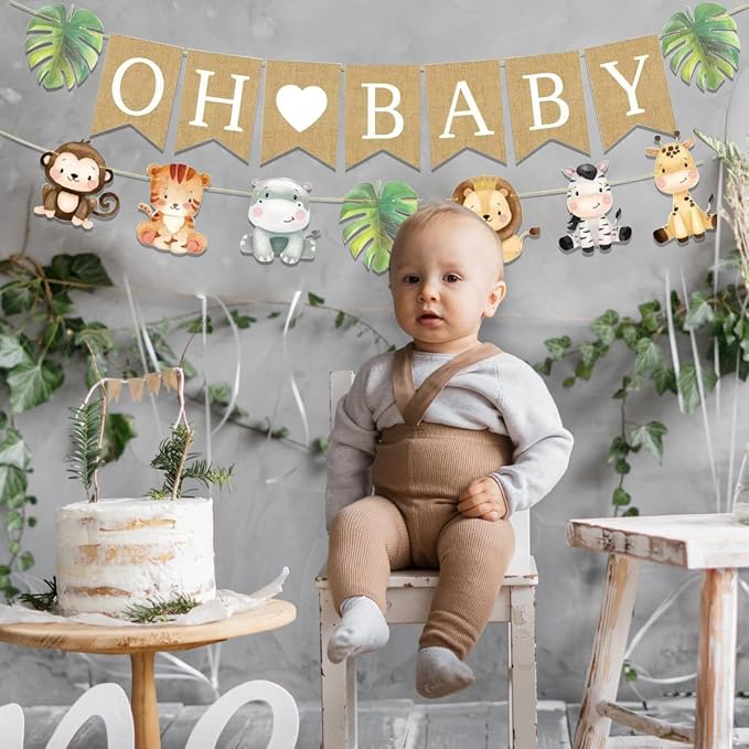 Weecent Pre-Strung 6ft Oh Baby Banner Safari Baby Shower Decorations | Burlap - Image 6