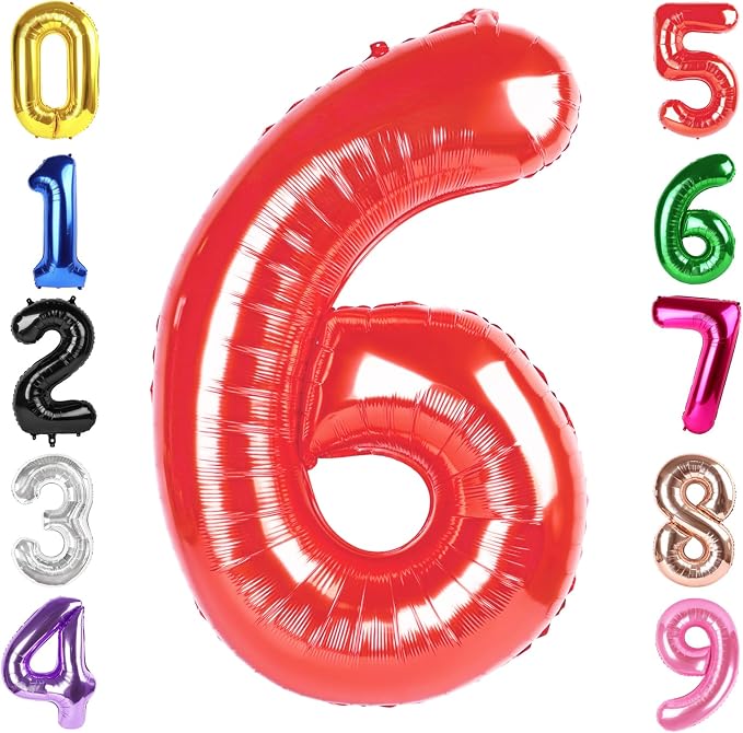 40 Inch Red Number 6 Balloon Birthday Party Decorations by Hadoife