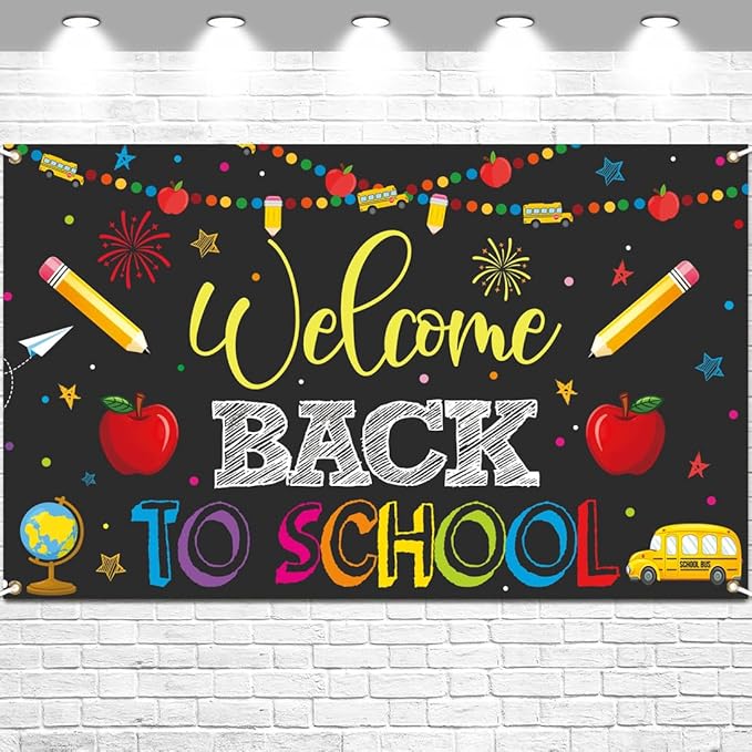 Welcome Back to School Banner Party Decorations Backdrop Black First Day of by FHGG