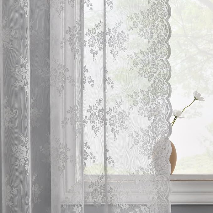 Kotile Grey Lace Curtains 84 Inch Length 2 Panels Set by Kotile+Curtains