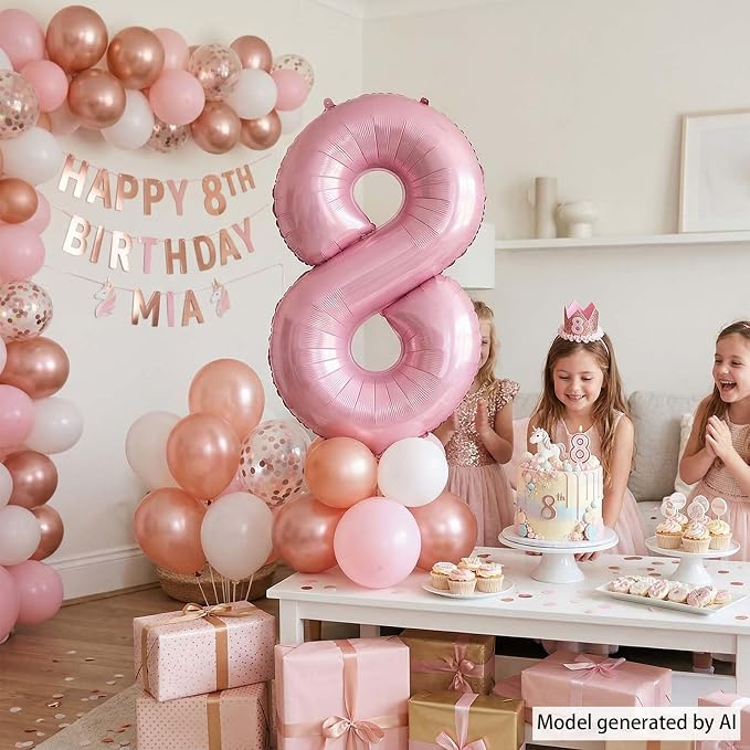 Pearlescent Pink Number 8 Balloon 40 Inch, Shiny Foil - Image 2