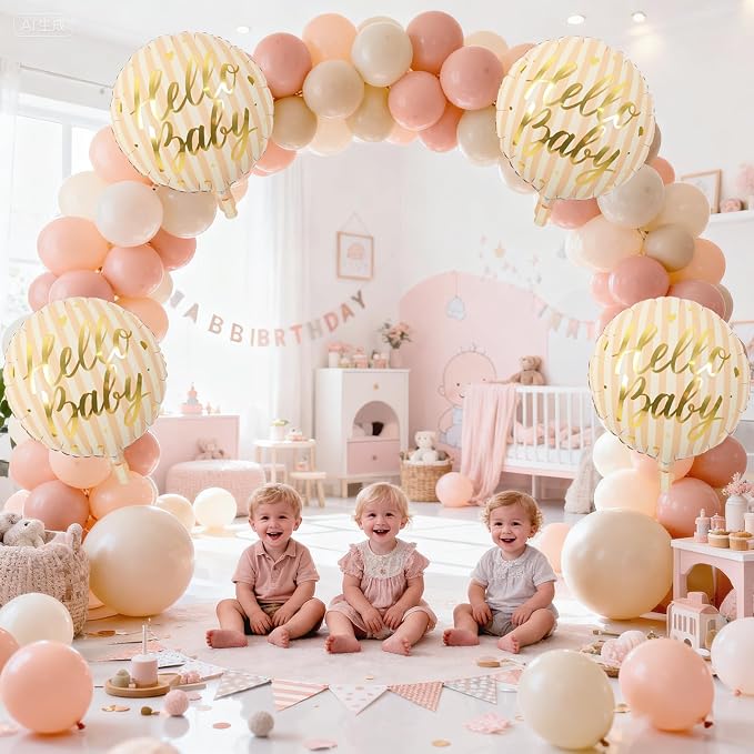 18" Hello Baby Foil Balloons for Welcome Baby Party Decorations, Peach Beige - Image 5
