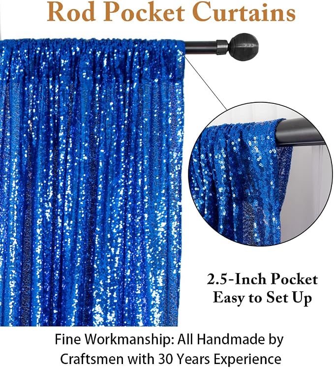 ShinyBeauty Sequin Curtains 2 Panels Royal Blue 2FTx8FT Sequin Photo Backdrop - Image 4
