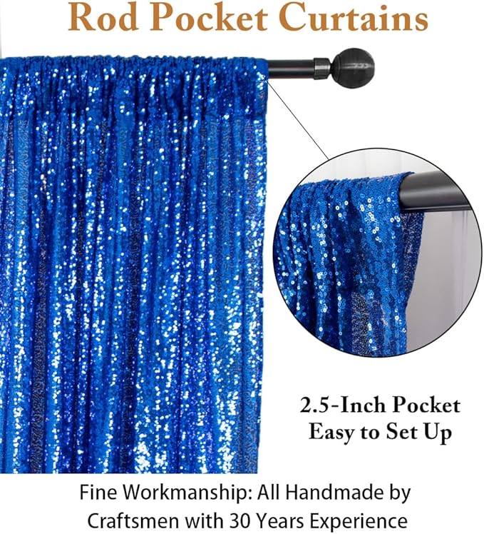 ShiDianYi Sequin Backdrop Royal Blue 2 Panels 4FTx10FT Curtains for Photograph Sequin Photo Backdrops for Birthday Sparkle Wedding Curtain Glitter Background