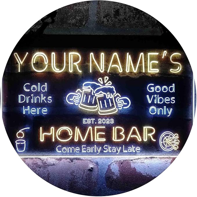 ADVPRO Personalized Your Name Custom Home Bar Beer Established Year Dual Color LED Neon Sign White & Yellow 16 x 12 Inches st6s43-p1-tm-wy