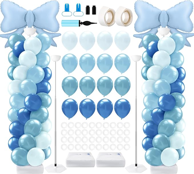 Kasyat Dusty Blue Bow Balloon Column Stand Kit Retro Baby Blue Balloon Arch by Kasyat