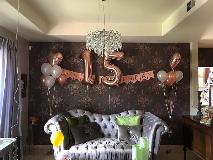 40 Inch Number 15 Balloon for 15th Year Old Birthday Decorations, Rose Gold | - Image 2
