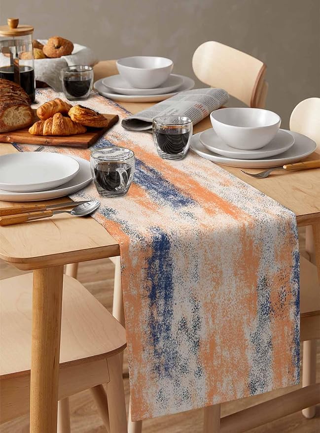 Vintage Oil Painted Cotton Linen Table Runner for Dining Kitchen, Wedding Outdoor Party Tablerunners Decoration, Abstract Modern Orange Minimalist Dresser Scarf Coffee Tablecloth Runners 13x36 Inches
