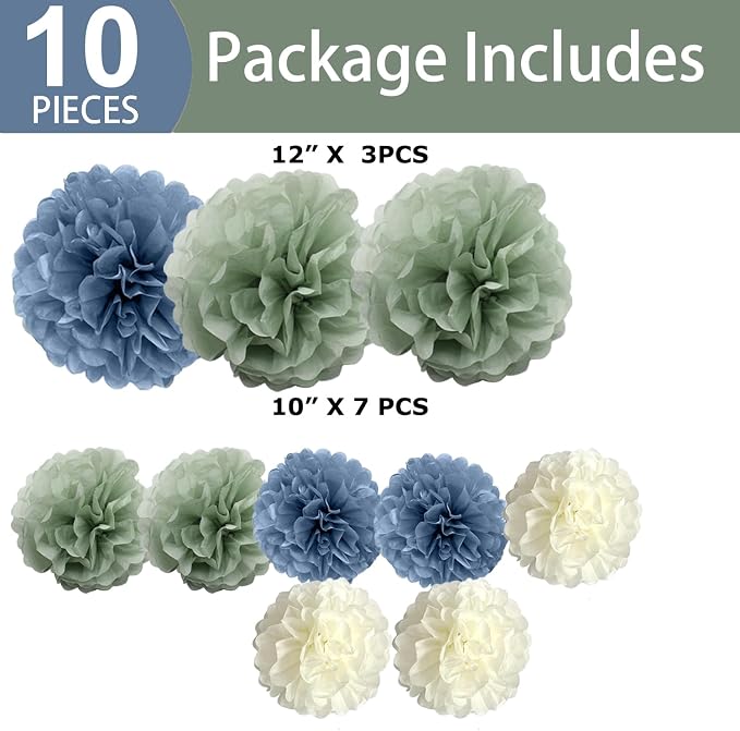 Sage-Green Dusty Blue Ivory Party-Decorations - Image 2