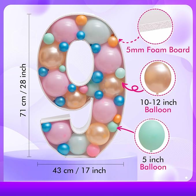 Mosaic Balloon Frame Numbers 9 Pre-Cut Large Foam Board Sign Cut-Out - Image 4
