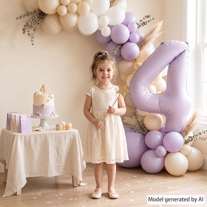 Cream Purple Number 4 Balloon 40 Inch, Foil Numeral - Image 2