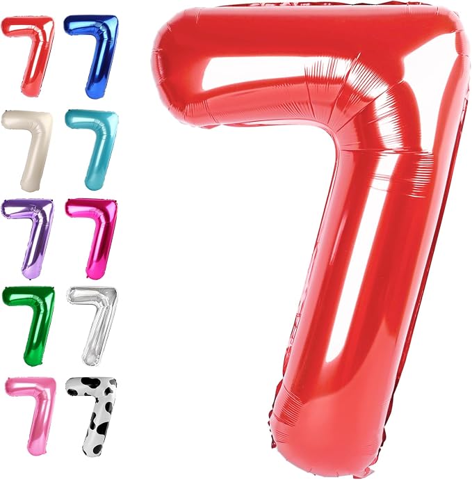Red Number 7 Balloon 40 inch, Balloon numbers party supplies, deco photo shoot by Upgesy