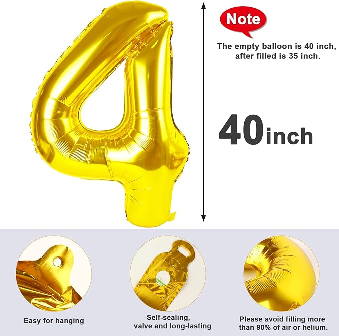 4 Balloon Numbers Party Decorations, 40In Gold Balloons - Image 5