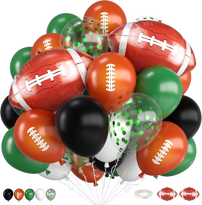 Football Balloons, 12 Inch Dark Green Black White Football Printed Balloons by FEYG