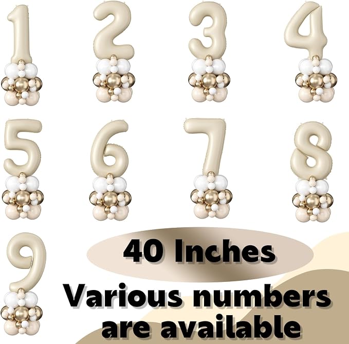 40 Inch Cream Number 3 Balloon for 3rd Birthday Decoration Beige White Sand - Image 7