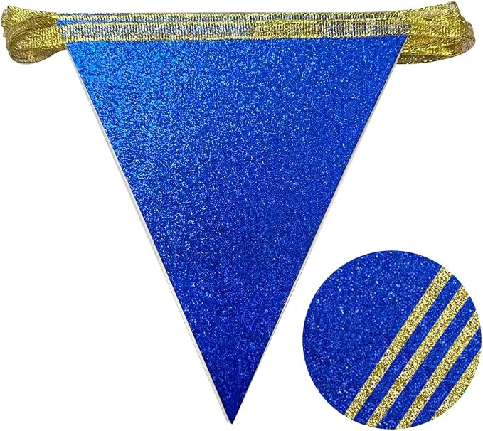 Royal Blue Gold Party Decorations Pennant Banner Flag Glitter Navy Blue and - Image 3