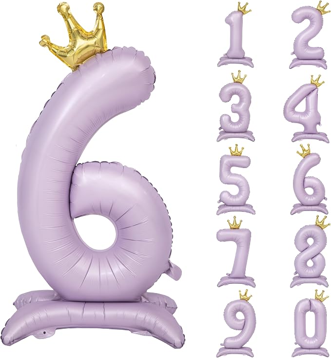 Standing Purple Crown Number 6 Balloon 40In Pastel Purple Crown 6 Balloon | by YOIOZAIZAI