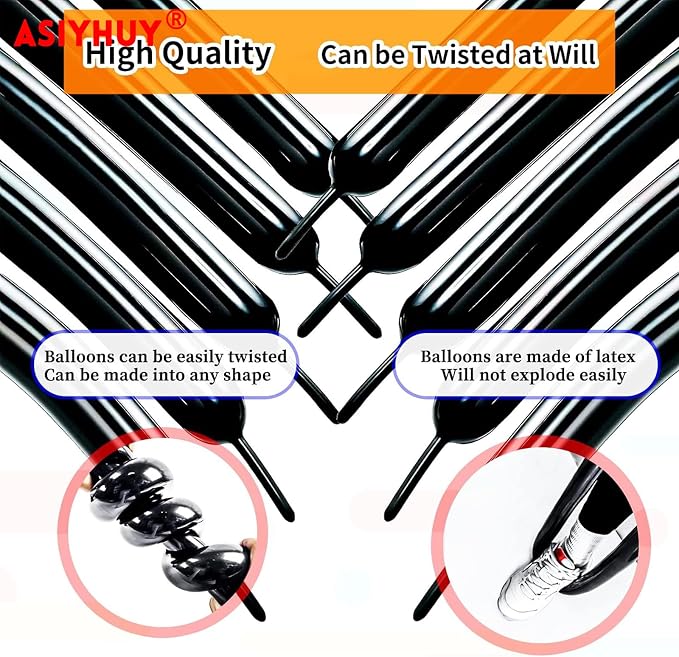 260 Long Balloons 100 Pack Black Twisting Animal Balloons Thickening Latex - Image 4