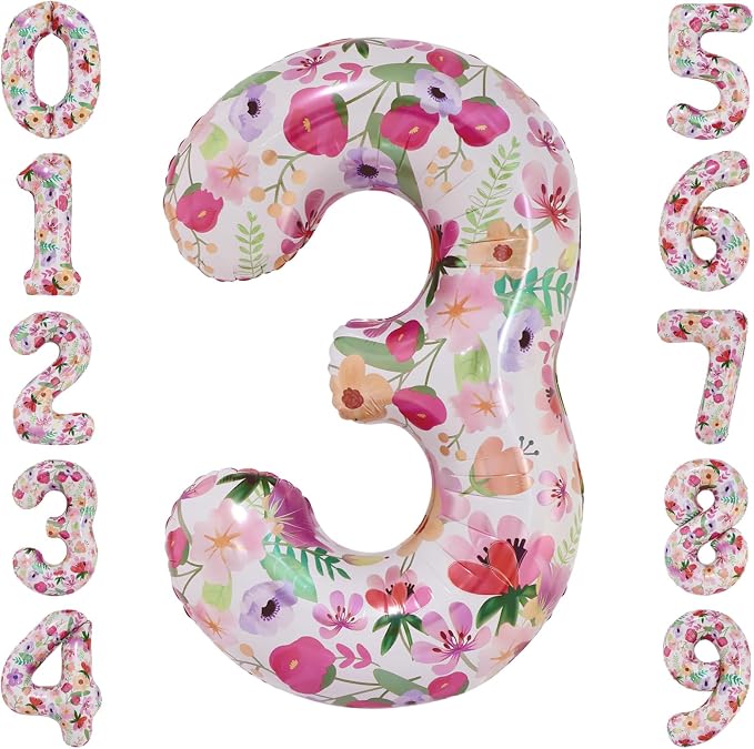 Flower Balloons 40 Inch Floral Number 3 Balloon by cocodino