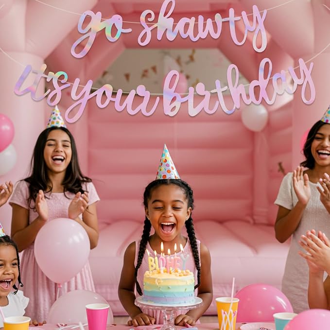 BEISHIDA Rainbow Pink Pre-Strung Go Shawty It's Your Birthday Banner Decor | - Image 5