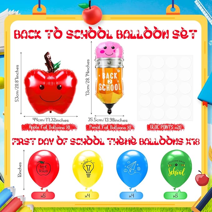 Seematn 2 Set Back to School Balloon Stand Kits Pencil Balloons Sticks Holder - Image 2