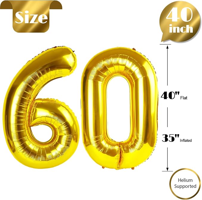 Gold Number 60 Balloon 40 Inch - Image 5