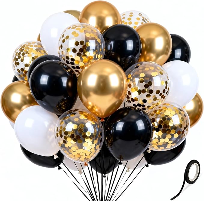 Black Gold Balloons 60Pcs 12 Inch Confetti Latex Balloon Set by Kelfuoya