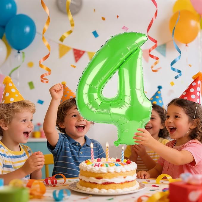 40 Inch Number 4 Balloons for 4th Birthday Party Decorations, 0-100 Fruit Green - Image 2