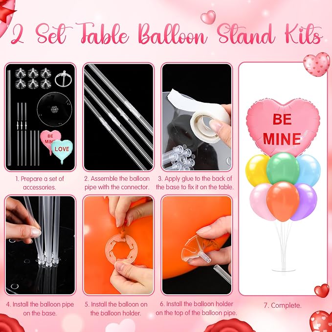 Seematn 2 Set Valentines Day Table Centerpiece Candy Pastel Heart Balloon Stand - Image 4