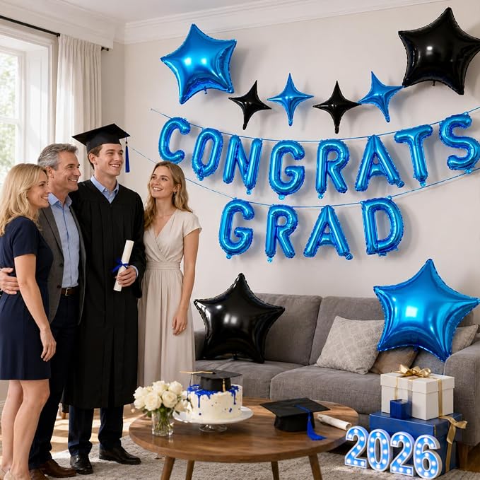Congrats Grad Balloons, 16 Inch Blue Black Congrats Grad Letters Banner Balloons - Image 6