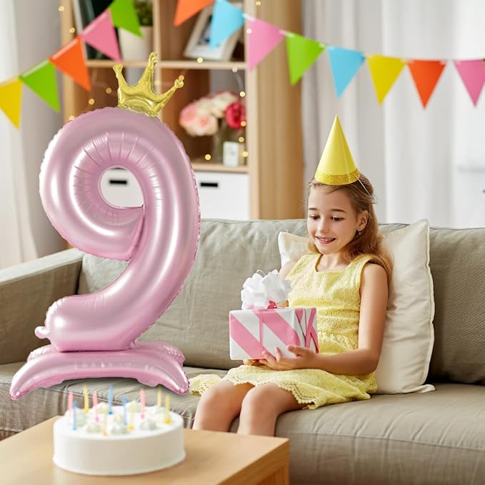 42 Inch Crown Pink Number Balloon, Number 1 Balloon - Image 7