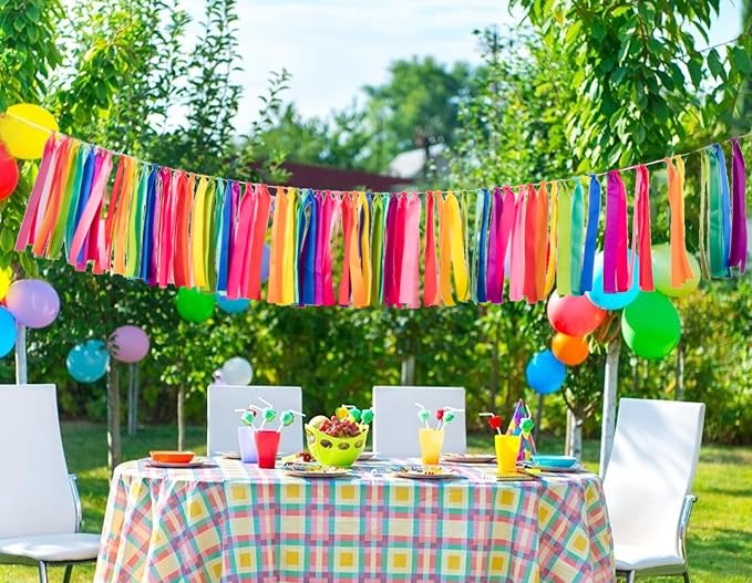 2 Packs Rainbow Ribbon Tassel Garland, Pre Assembled Colorful Garland Banner - Image 5