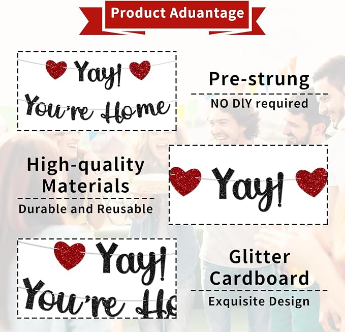 Black Glitter Welcome Home Banner, Yay! You're Home Banner - Image 2