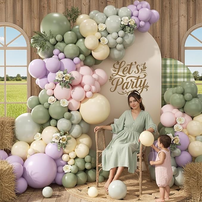 Pastel Balloon Arch Garland Kit 154pcs, Double Stuffed Light Green Sage Green - Image 7
