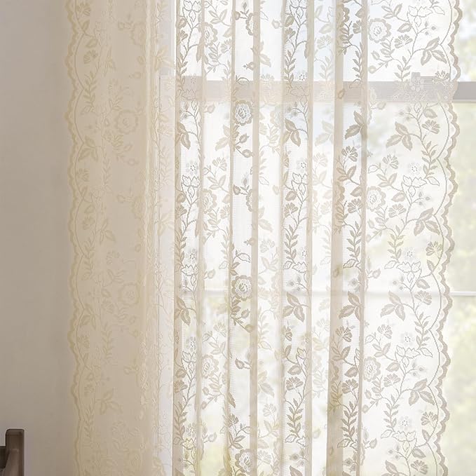 FINECITY Beige Floral Lace Curtains - Image 7
