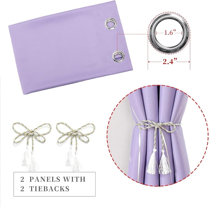 Lilac Blackout Curtains 96 Inches Long, Grommet Curtains - Image 4