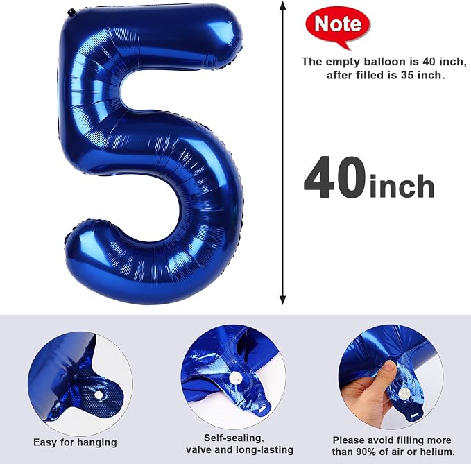 40 Inch Number 5 Balloon, Inflation Straw & Self-Sealing, Leak-Proof Aluminum - Image 6