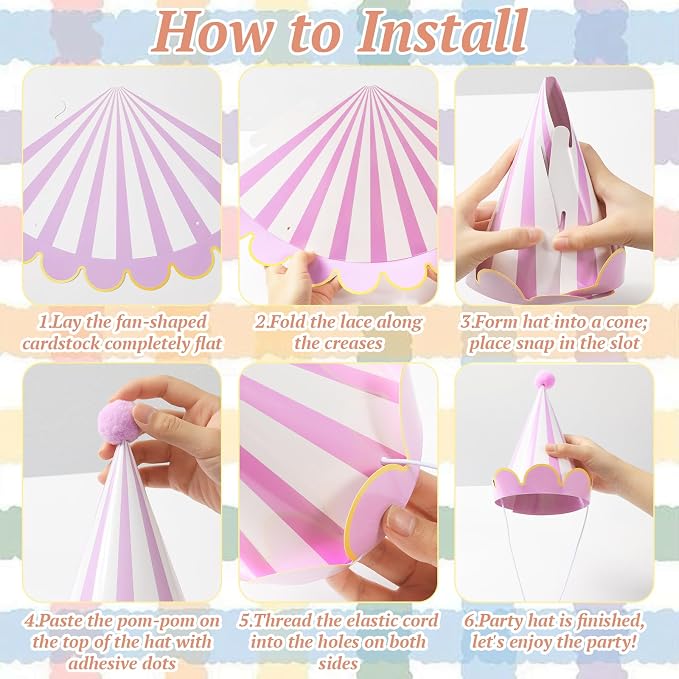 24pcs Pastel Birthday Party Hats - Image 3