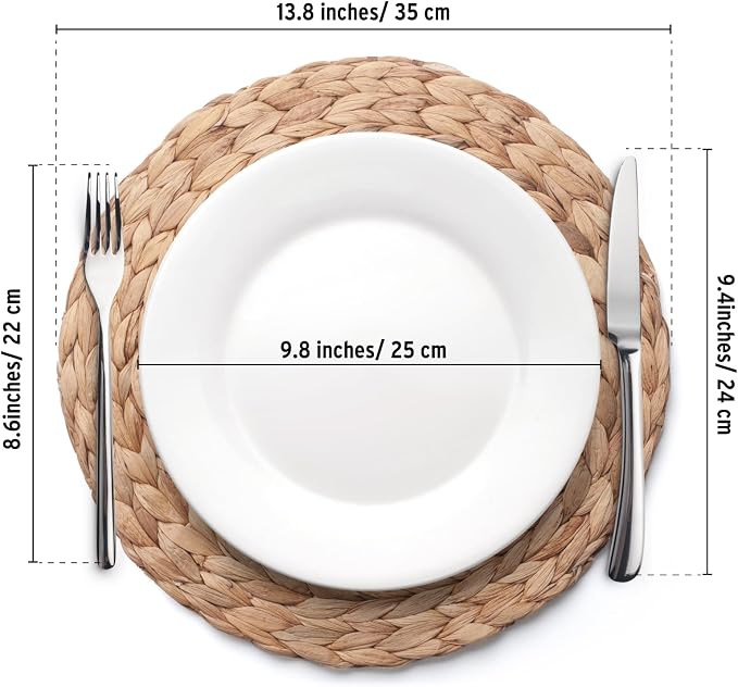 6 Pack, Round Woven Placemats, Natural Water Hyacinth Wicker Place mats - Image 7