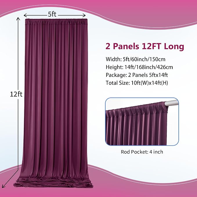10ft×12ft Wrinkle Free Burgundy Backdrop Curtain - Image 3