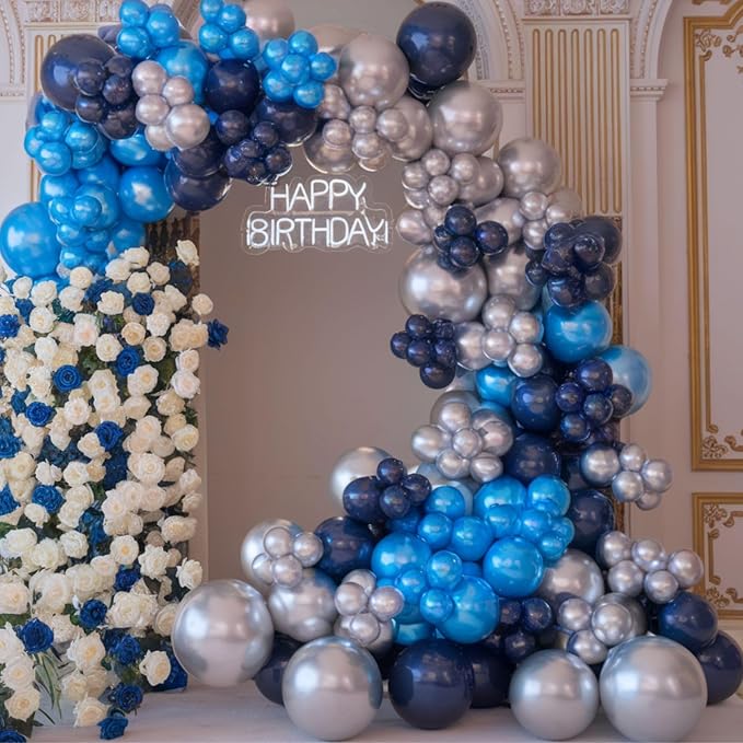 Blue and Silver Balloons, 12 Inch Navy Blue Balloons, Pearl Blue Metallic - Image 5