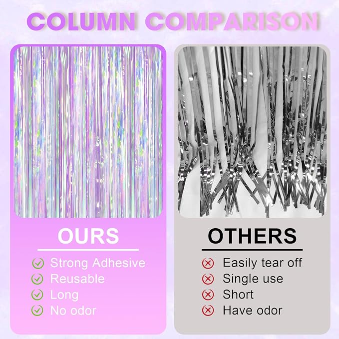 Voircoloria 2 Pack Iridescent Purple Foil Fringe Curtains, Glittering Tinsel - Image 4