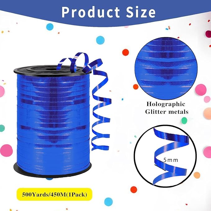 Premium Blue Curling Ribbon, 1/5" Wide x 500 Yards, - Image 2