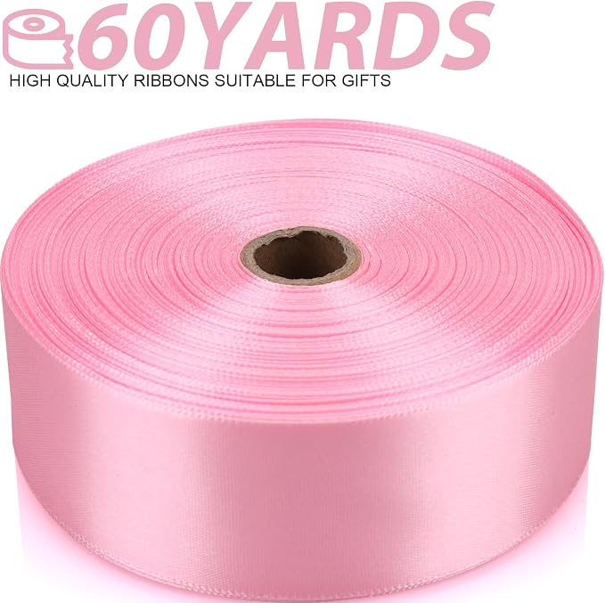 1-1/2 Inch 60 Yards Light Pink Solid Satin Ribbon - Image 2