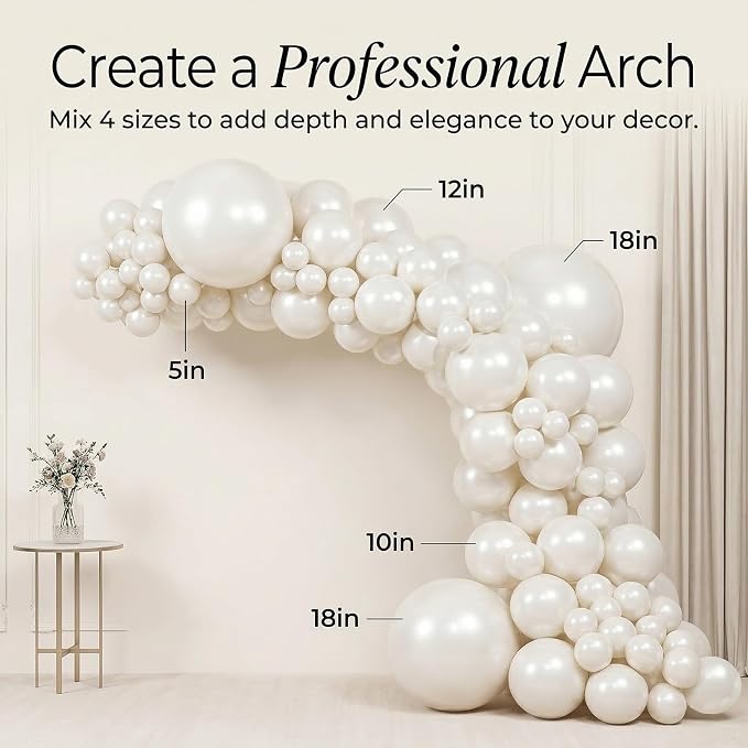 104pcs Pearl White Balloon Garland Arch Kit 18/12/10/5 Inch | Different Sizes - Image 3