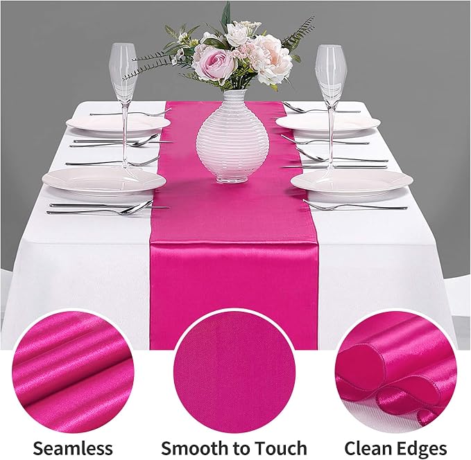 15-Pack Satin Table Runner Fuchsia 12 x 108 inches Long, Table Runners - Image 2