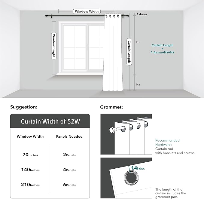 Deconovo Living Room Curtains 63 Inches Long, Thermal Insulated, Room Darkening - Image 5